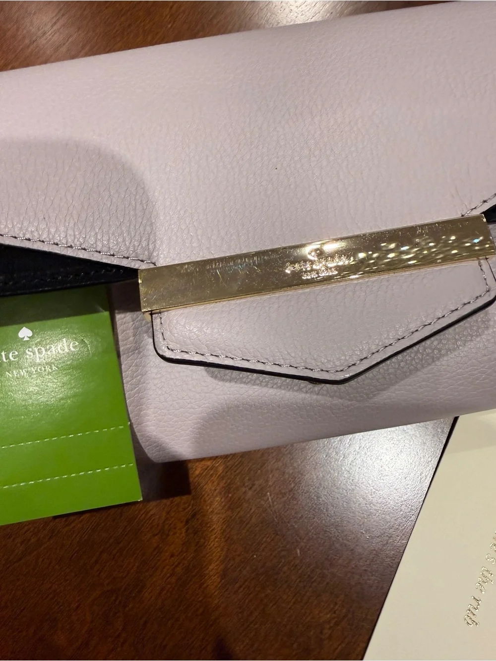 kate spade Lilac and Black Leather Envelope Wristlet with Gold Accent